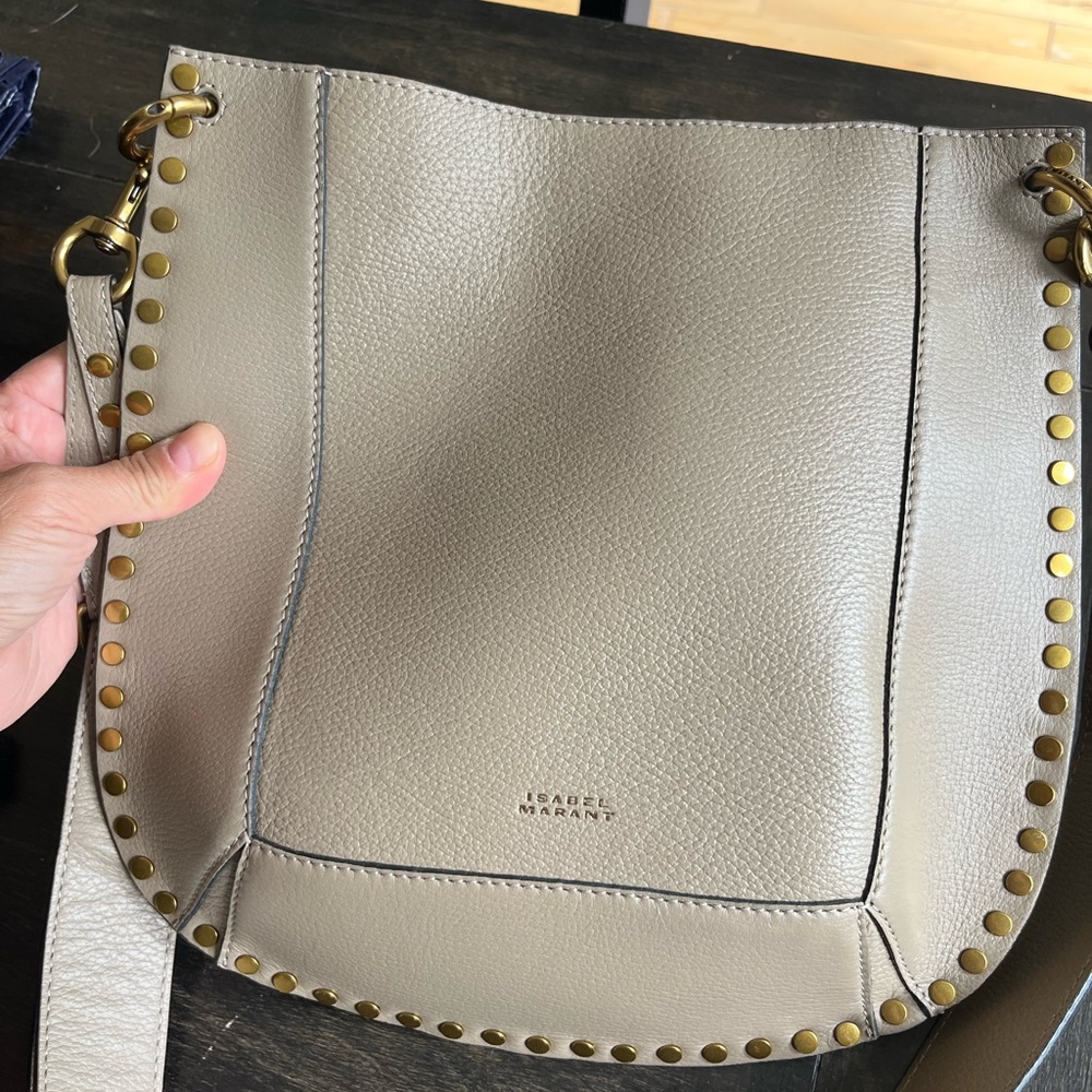Isabel Marant Taupe Leather Shoulder / crossbody Bag with Gold Accents